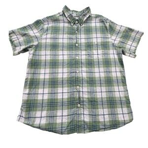 Weatherproof Vintage Washable Linen Plaid Short Sleeve Shirt Men XXL Green